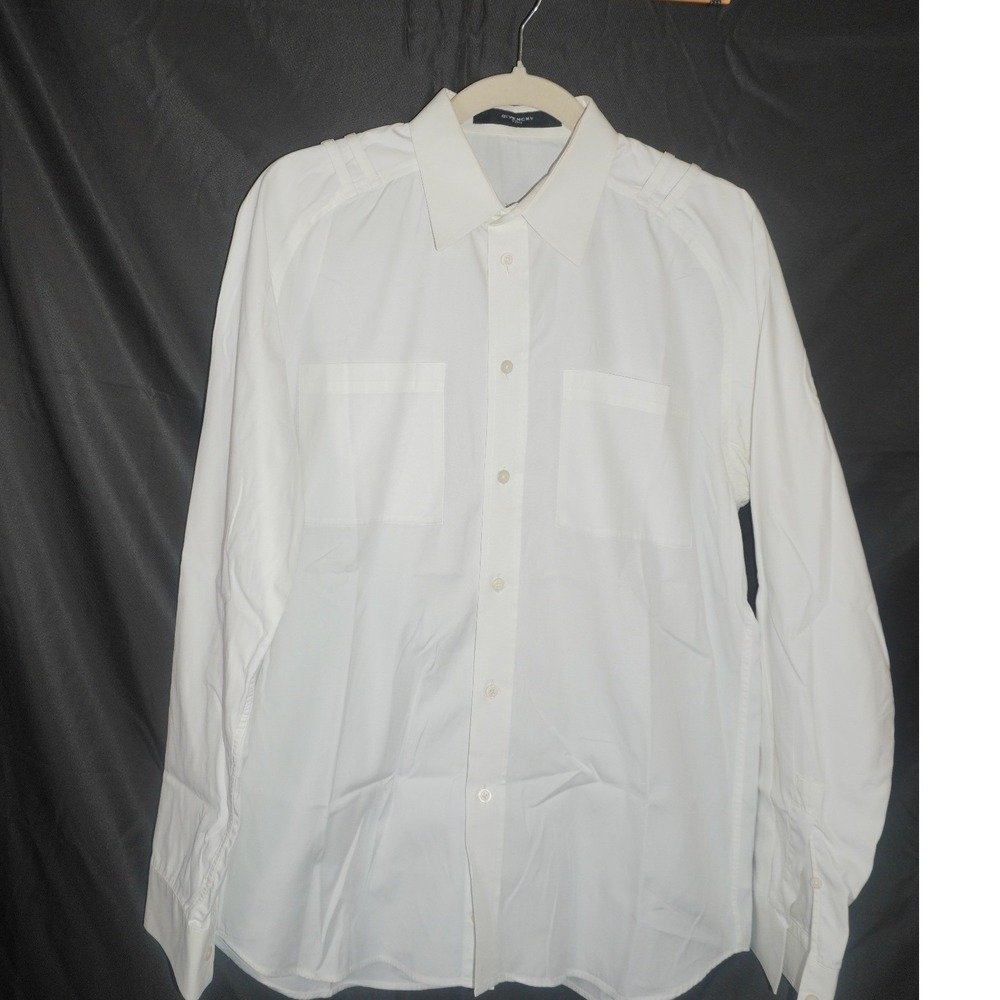 Givenchy Mens White Cotton Button Down Shirt Shoulder Epaulettes Pockets 16